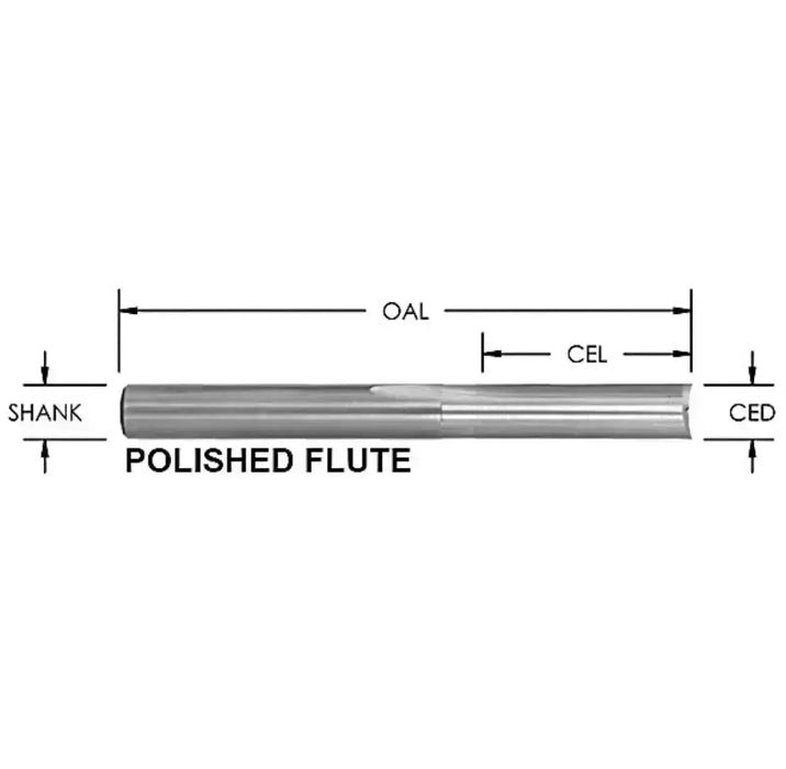 O-Flute Straight 2 Flute 1/8” D x 1/2” CL x 1/4” Shk x 2” Oal Rapid Tool