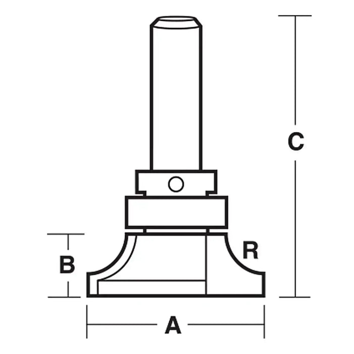 Solid Surface Under Rounding Bit 1 7/8” D x 1/2” CL x 1/2” Shk x 3 1/6” Oal x 3/8” Radius Rapid Tool