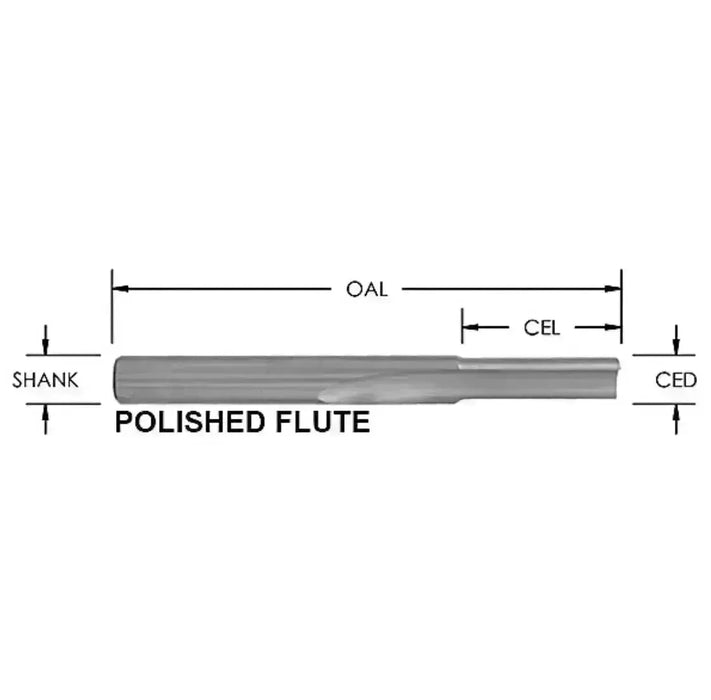O-Flute Straight Bit LH 1/8” D x 3/8” CL x 1/4” Shk x 2 1/2” Oal LH Rapid Tool