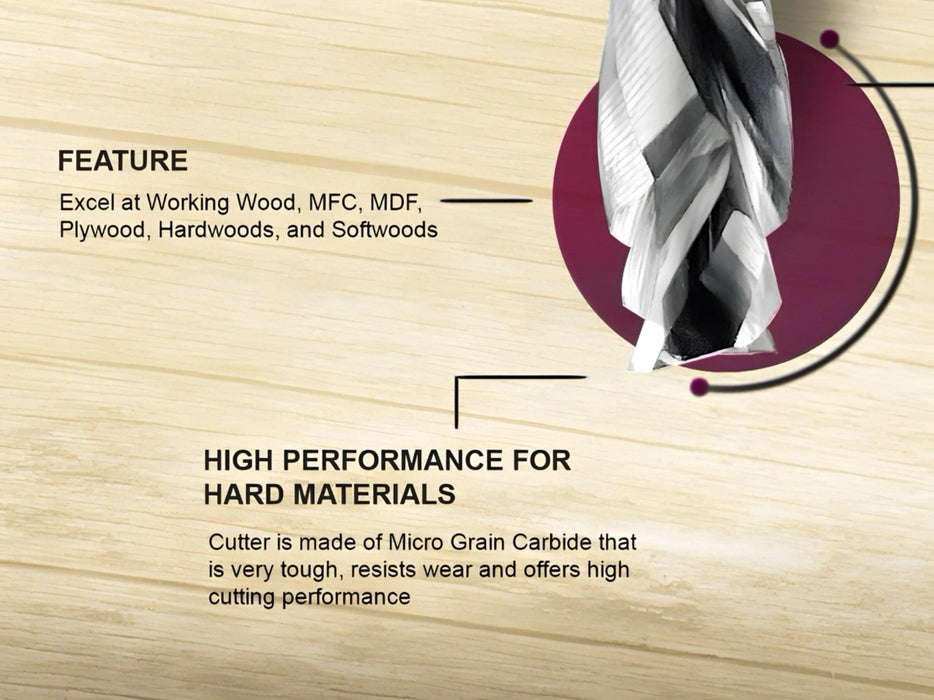 3/8” Compression x 1 1/2” CL x 3/8” Shank 3 1/2” Overall Solid Carbide Mortise 2 Flute Router Bit - MTS