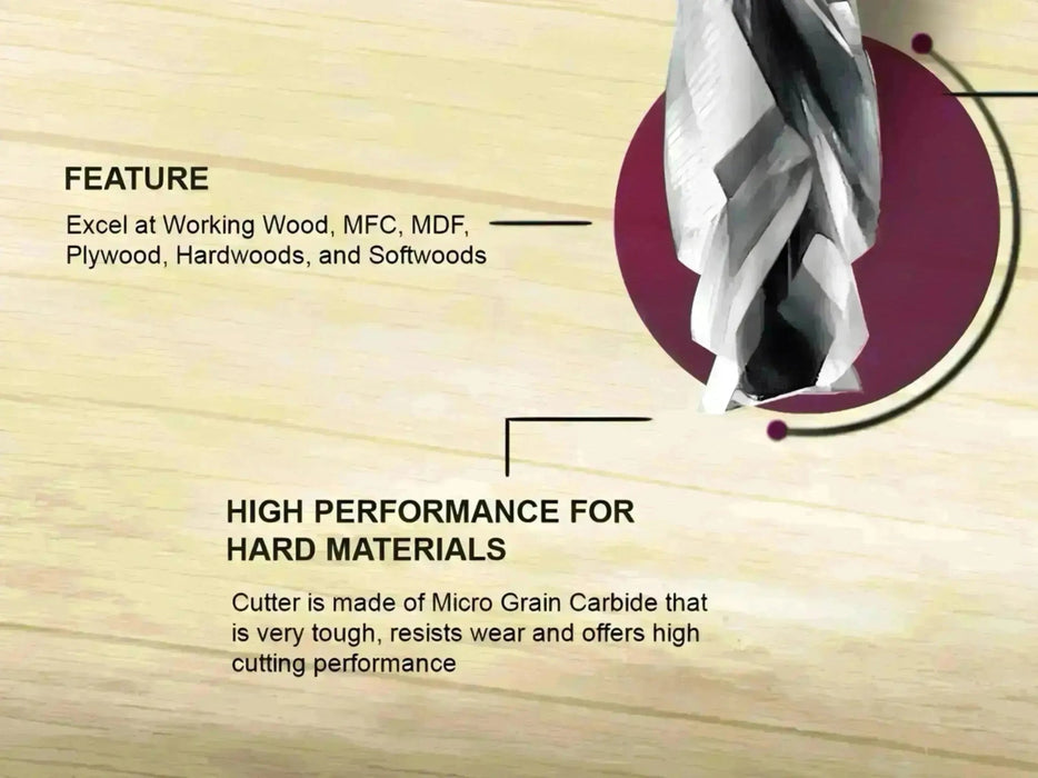 3/8” Compression x 1 1/4” CL x 3/8” Shank 3” Overall Solid Carbide Mortise 3 Flute Router Bit - MTS