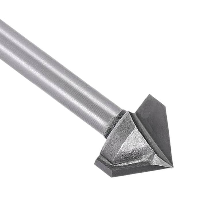 V-Groove 90 Deg 1/2” D x 1/2” CL x 1/2” Shk x 2 1/4” Oal 13/32” Cut Height 2 Flute Rapid Tool
