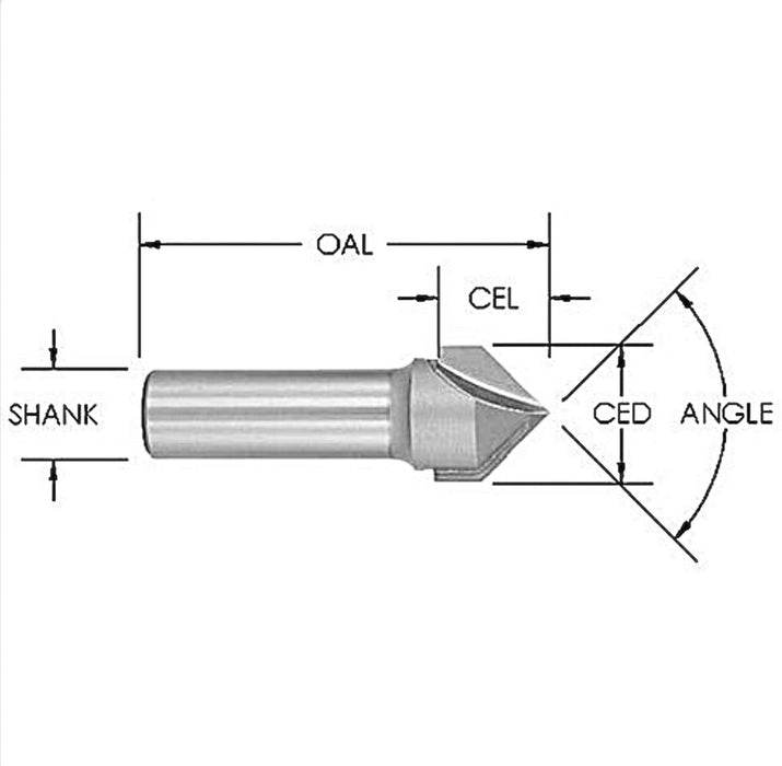 V-Groove 60 Deg 1/4” D x 7/32” CL x 1/4” Shk x 2” Oal 3/16” Cut Height 3 Flute Rapid Tool