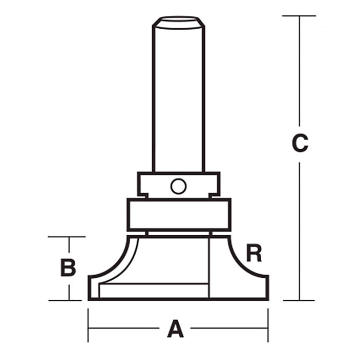 Solid Surface Under Rounding Bit 1 7/8” D x 1/2” CL x 1/2” Shk x 3 1/6” Oal x 3/8” Radius Rapid Tool