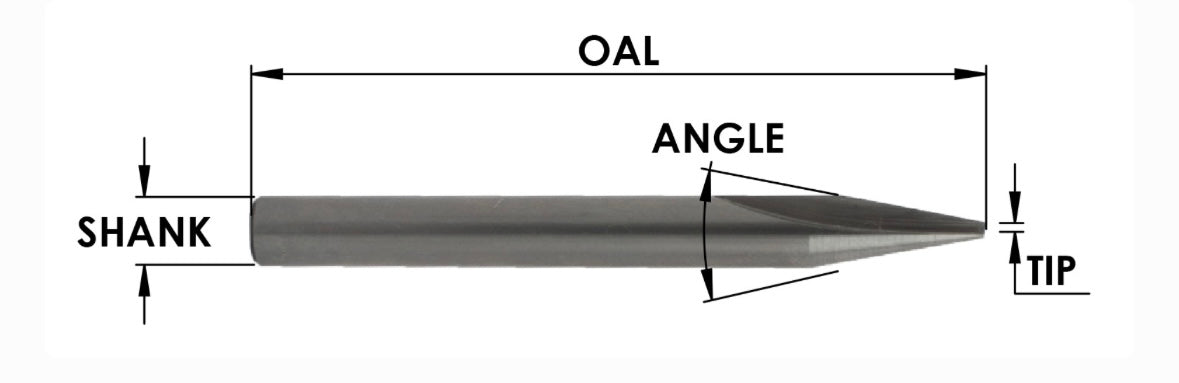 Solid Carbide 1/4” x 5/8” x 2” Oal 1 Flute 22 Deg Angle